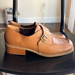 Korks Theodore Loafers Women’s Brown Leather Slip-On Oxford buckle tan shoes 9